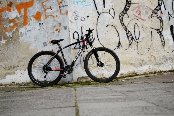 A mountain bike in a harsh urban terrain.